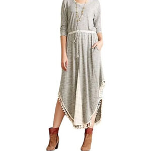 Anthropologie Midi Asymmetrical Tassel Tie Waist Dress